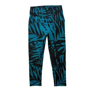 K-Deer Laguna Blue Tropical Print Capri Length Leggings Size S Small